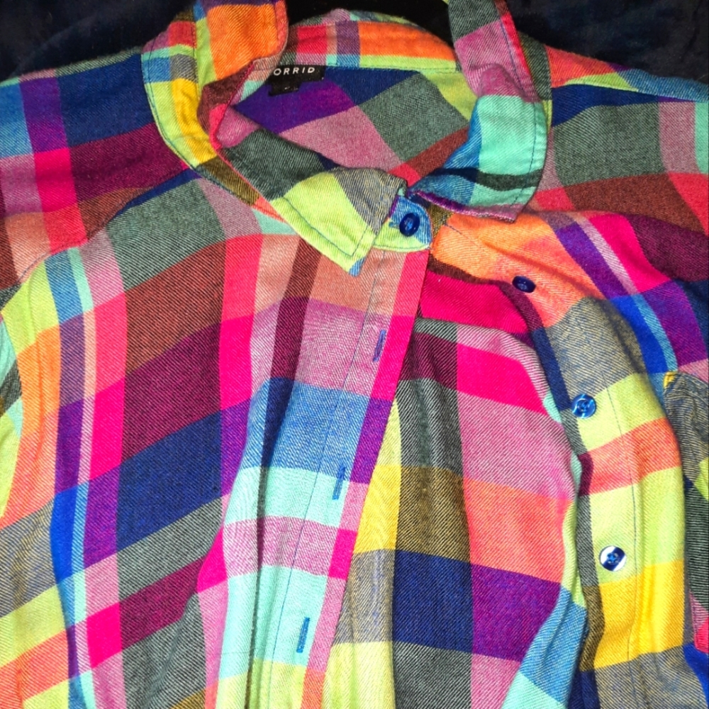 Torrid size 5 Plaid shirt pink, blue, and green